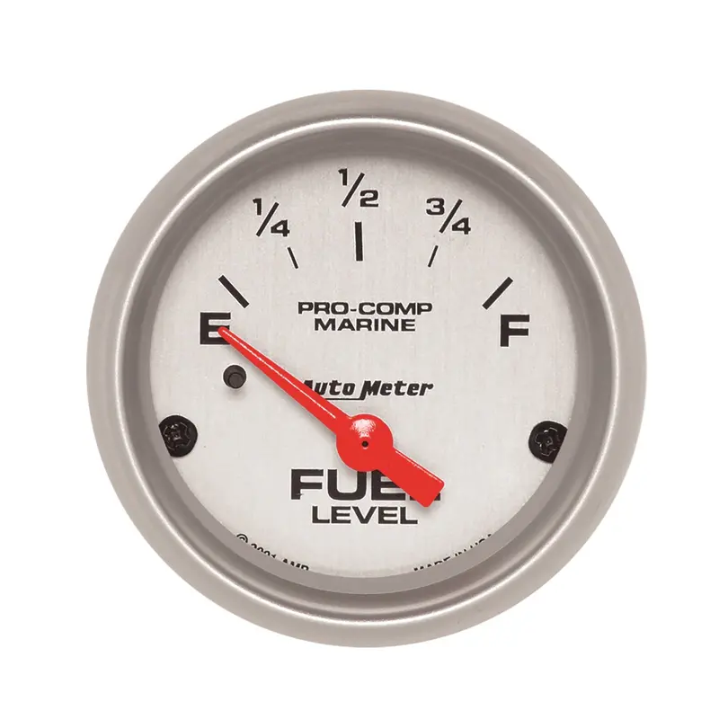 Autometer 200760-33 Marine-Grade Electric Fuel Level Gauge – 2-1/16", 240–33 Ohm Range, Silver Face 1
