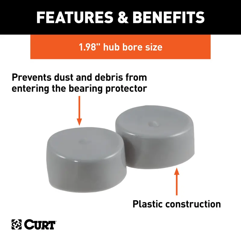Curt 23198 Trailer Wheel Bearing Dust Covers – 1.98-Inch Diameter, Two-Piece Protective Set 1