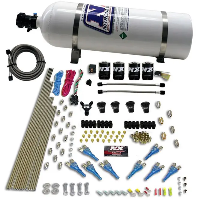 Nitrous Express Pro-Shk/Gas Nitrous Kit – 200–600 Hp Tunable System With Four Solenoids & 15-Lb Bottle 1