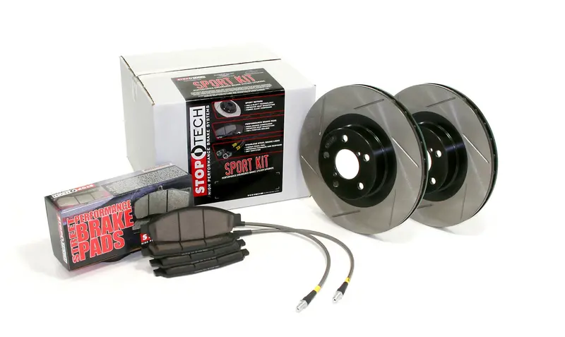 Stoptech Sport Axle Pack – Rear Slotted Brake Rotors With Stainless Steel Brake Lines 1