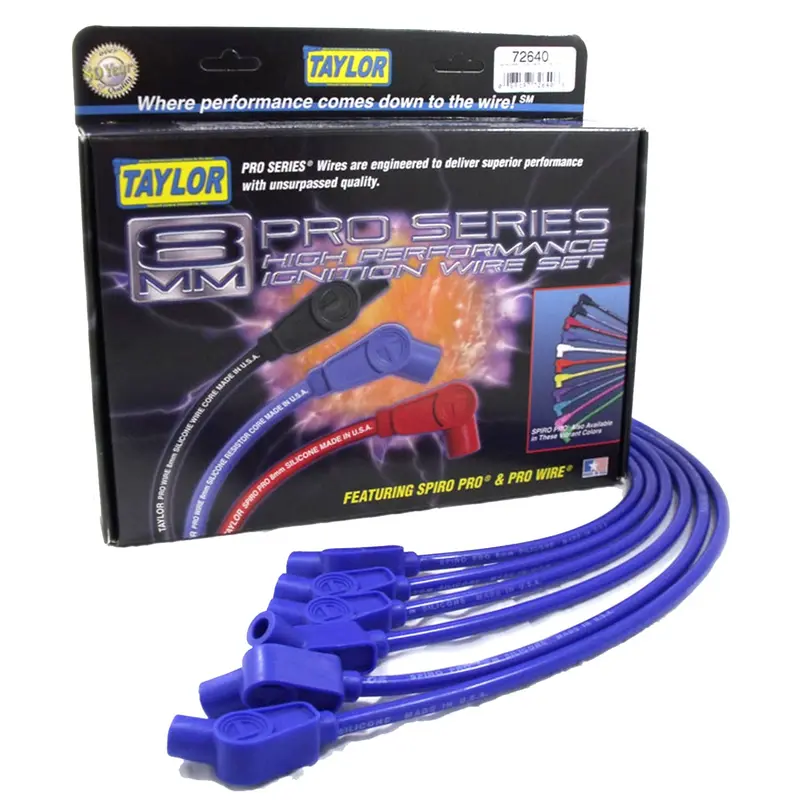 Taylor Cable 74661 8Mm Spiro-Pro Ignition Wire Set – Blue, Stock-Length, 180° Plug Boots 1