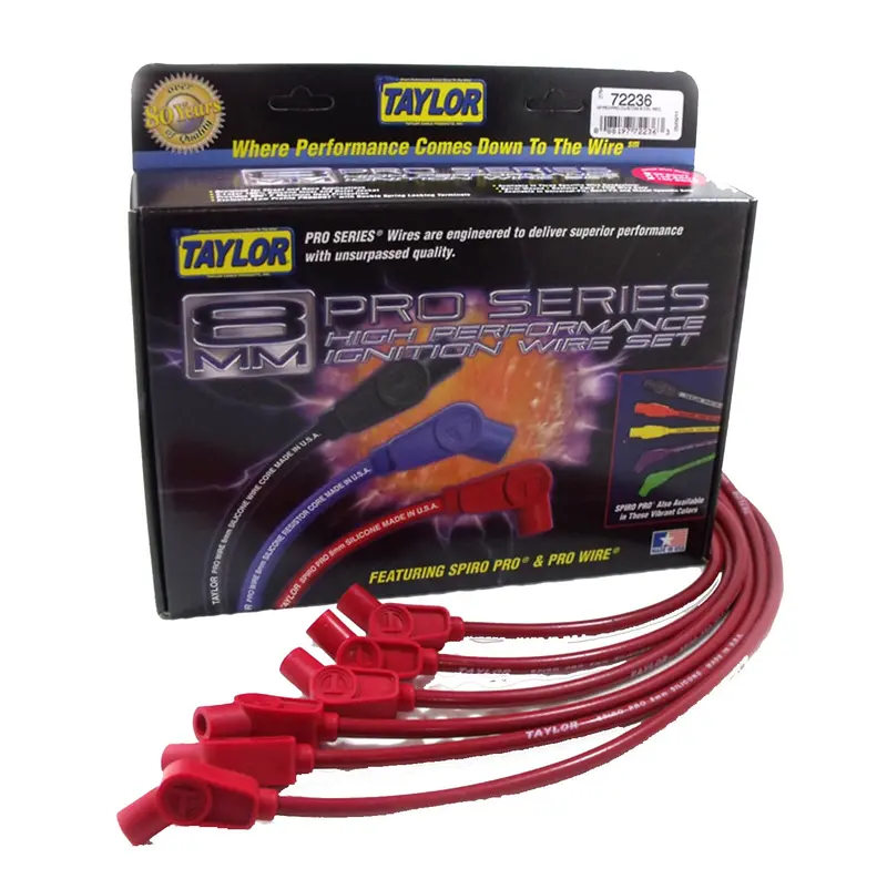 Taylor Cable Spiro-Pro 8Mm Ignition Wire Set – Red, Stock-Length, 180° Plug Boots (74274) 1
